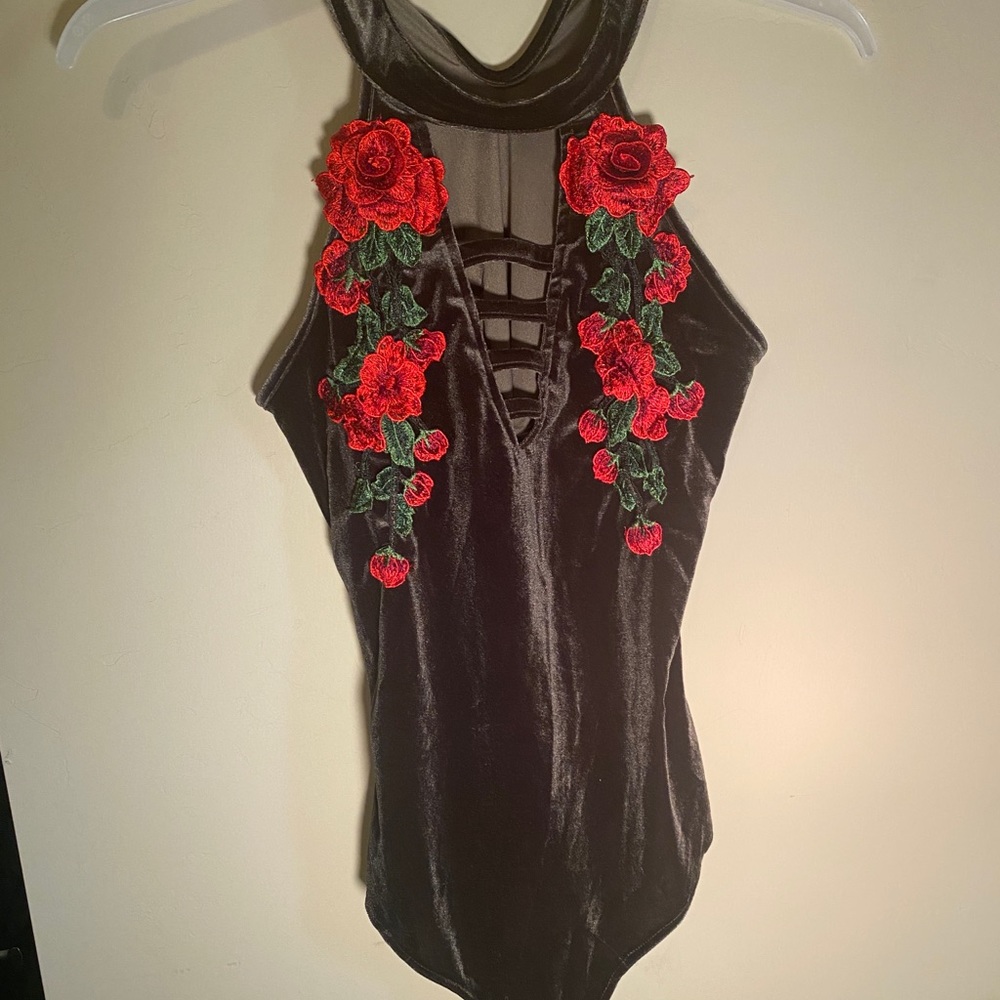 Green Embroidered Rose body suit